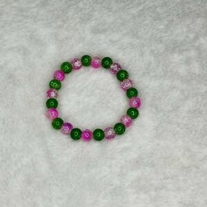 Handmade Green and Pink Glass Beaded Bracelet